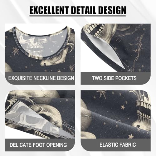 ALAZA Vintage Skull Stars Pajama Set Short Sleeve Sleepwear Soft Lounge Nightwear4