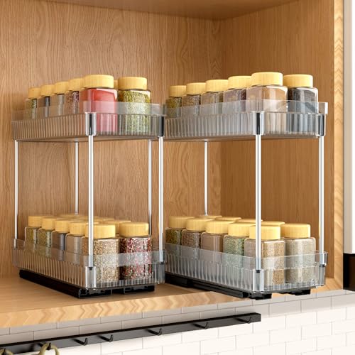image for DABIGE 2 Pack Pull Out Spice Rack Organizer for Cabinet, 2 Tier Slide 