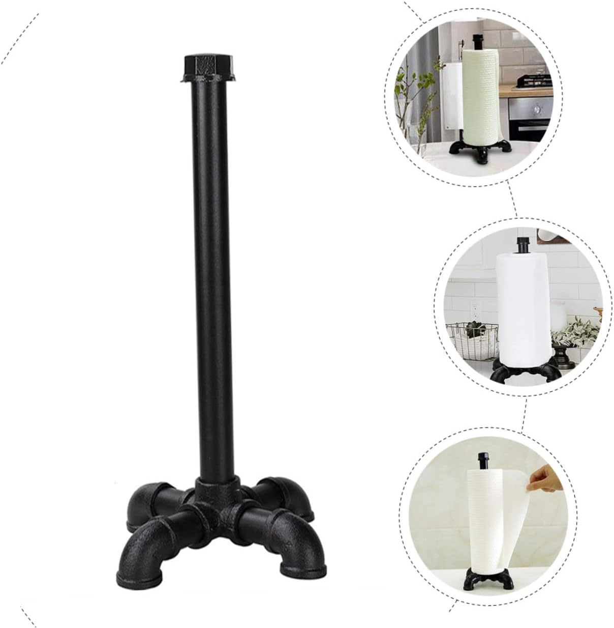 Industrial Style Water Pipe Desktop Roll Paper Holder Tissue Holder Countertop Stand Black