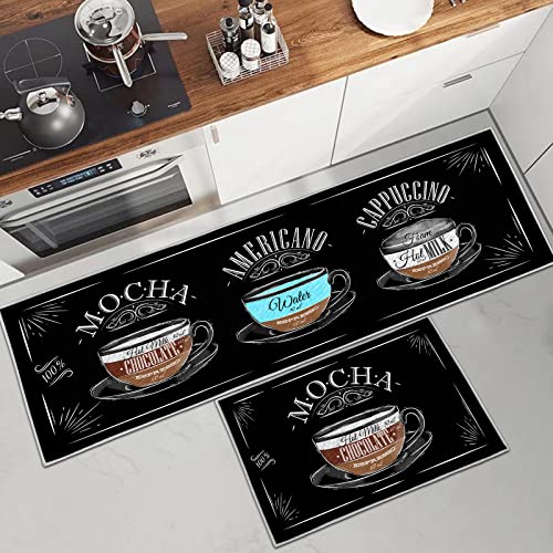 Kitchen Rug Set 2 Pieces Non Slip Kitchen Mat Set, Washable Kitchen Floor Mat For Kitchen, Entryway, Hallway Runner Set Washable Runners (Coffee A, 43x150cm+43x75cm)