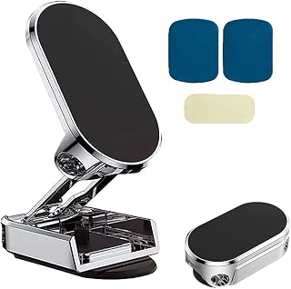 2023 New Alloy Folding Magnetic Car Phone Holder, Tlevint Alloy Folding Magnetic Car Phone Holder, 360° Rotating car Mount Phone Holder Mount, Universal Dashboard Car Phone Mount (Silver)