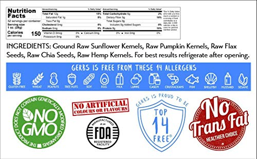 Gerbs Super 5 Seed Meal 2 Lbs. | Freshly Harvested & Packaged In Resealable Bulk Bag | Pumpkin, Sunflower, Hemp, Chia & Flax Seeds | Anti-Inflammatory Benefits & Protein Packed | Gluten Peanut Free #TOP6