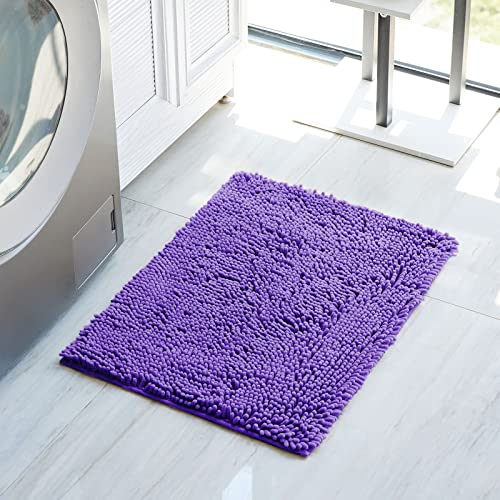 Chenille Soft Plush Bath Rugs For Bathroom, Non-Slip Absorbent Machine Washable Bathroom Fluffy Carpet Mats For Shower Floor And Bathtub (24" X 17", Purple) #TOP13