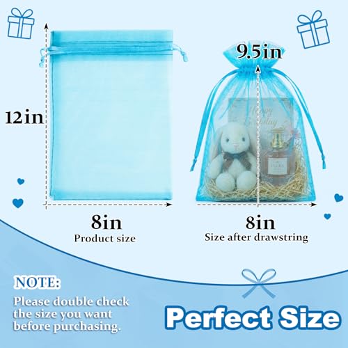 Image of Crweety Large Lake Blue Organza Bags 8x12 Inch 50 Pcs, Mesh Gift Bags Drawstring for Jewelry Bracelet Packaging, Premium Sheer Gift Pouch for Wedding Party Favor, Goodie Treat Bag & Graduation Gifts