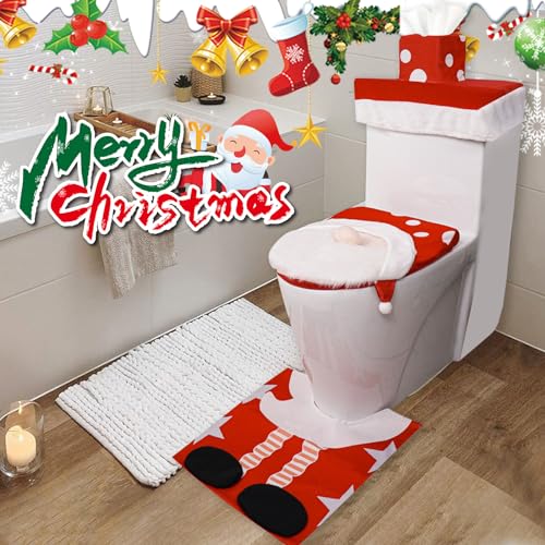 3 PCS Christmas Bathroom Sets Christmas Toilet Seat Cover Decorations,