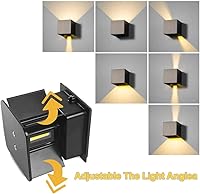 Vista 5 de Juego de 2 apliques de pared LED de 12 W, lámpara de pared LED negra moderna de 3000 K, luz blanca cálida de 3000 K, para interiores y exteriores