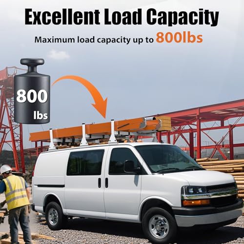 MELIPRON 800LBS Van Roof Rack Fit for Chevy Express 1500/2500/3500 GMC Savana, Steel Ladder Rack for Van Without Adjustment