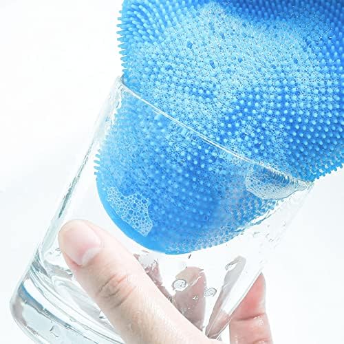 WOSO 2PC Silicone Sponge Dish Sponge Kitchen Silicone Cleaning Brush Dishwashing Pot Brush Fruit and Vegetable Cleaning Brush Gadget (2Pcs, Blue and Pink)