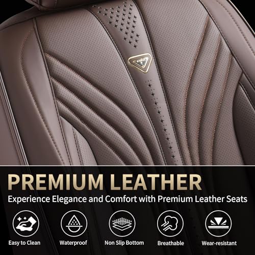Image of Car Seat Covers, Dark&Brown Leather Car Seat Covers Front Seats, Premium Leatherette Car Seat Cushion for Cars, Automotive Seat Protectors Universal Fit for Most Sedans Cars SUV Trucks
