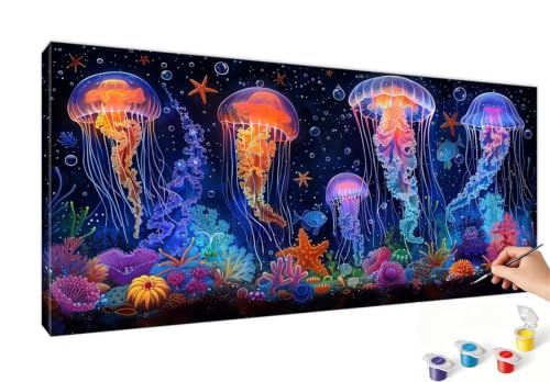 Peinture numero meduse adulte kit numero art activite manuelle mer 90x180cm