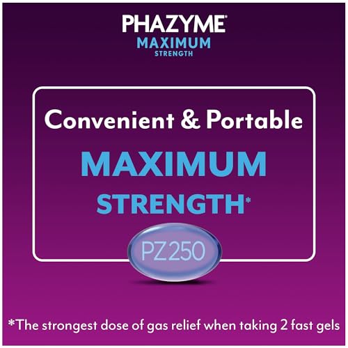 Image of Phazyme Maximum* Strength Anti-Gas 250 mg Simethicone Gas Relief for Adults, Fast Gels Quickly Ease Bloating, Pressure & Discomfort, 24 Count