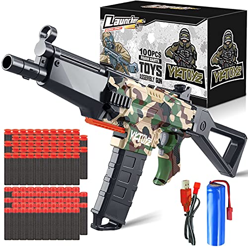 YKToyz Motorized Blaster Toy Gun with 3 Burst Modes, DIY Automatic Toy Foam Blaster Gun with 100 Pcs Soft Darts Fit for NERF Electric Toy Guns Birthday Gifts for 6+ Years Old (Green)