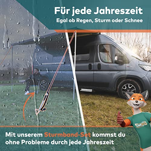 Das wetterfeste Sturmband Markise Set für Thule Omnistor (inkl. 8X Kederleiste Haken) - Sturmsicherung für Vorzelt und Zubehör fürs Wohnmobil - Wohnwagen hold down Side kit mit Sturmleine