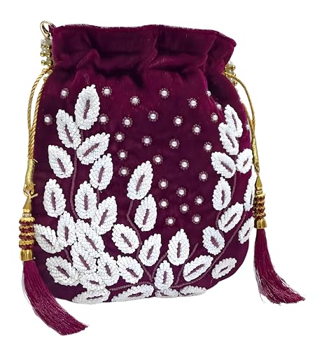 Amerie Fashions Women's Embroidered Leaf Potli Bag Purse for Party Wedding - Image 3