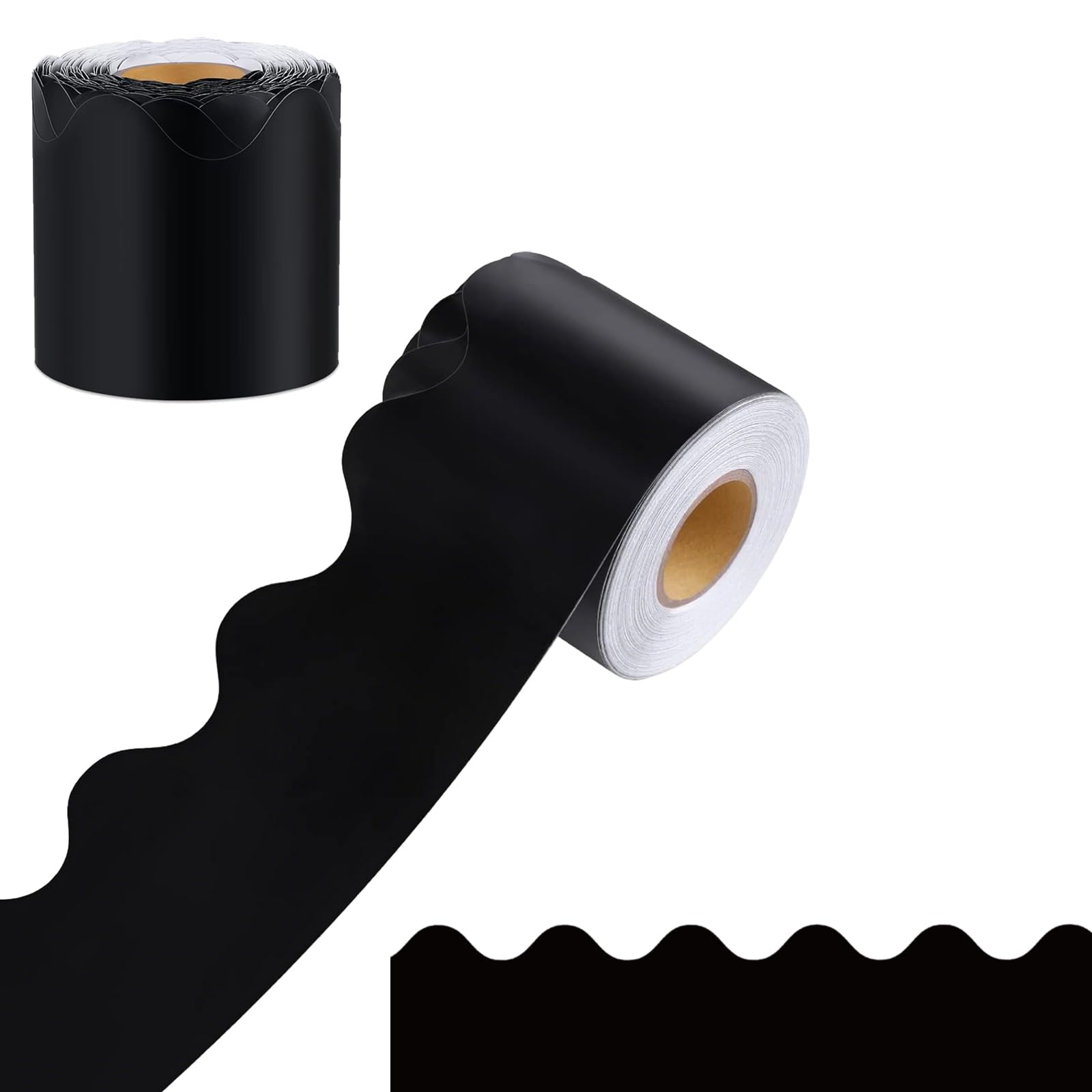 69 Feet Bulletin Board Borders, Pure Black Scalloped Rolled Border Trim Board Border with Wavy Line Design Decoration for School, Classroom & Offices