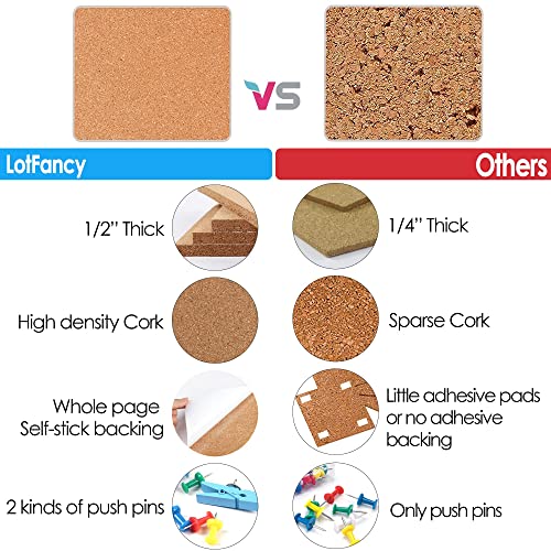 Lotfancy Cork Board 12” X 12”, 4 Pack 1/2" Thickness Square Cork Tiles With 15 Push Pins, Frameless Cork Bulletin Board With Ultra Self Adhesive Backing #TOP5