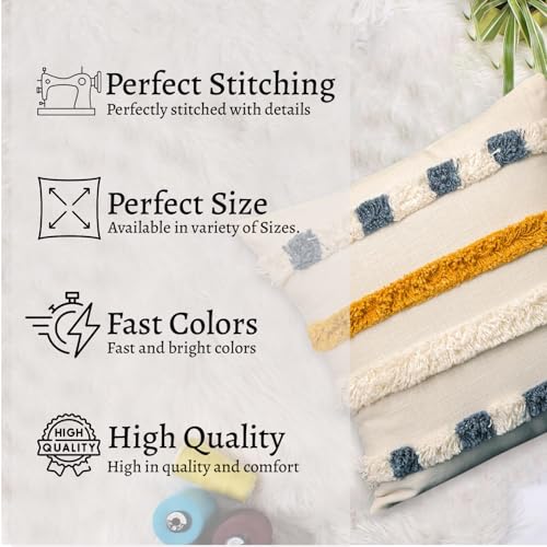 Image of Boho Square Pillow Covers | 16X16 Inches Embroidery Cushion Covers | Tufted Cushion Cover for Home Decor | Hand Crafted Bohemian Cushion Cover for Sofa & Bed Room (Set of 1, 16 * 16)
