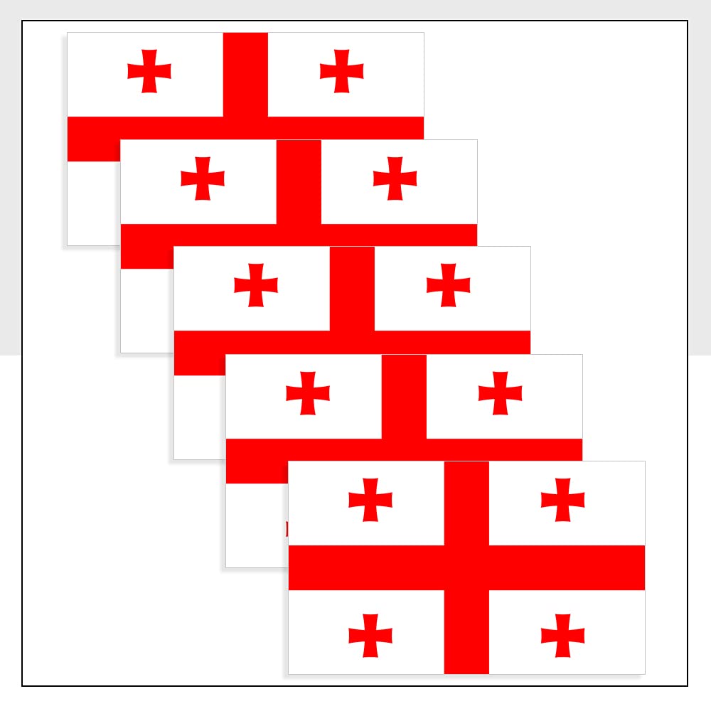 Packwith Georgia Flag Bike Stickers Pack Of 5 (60 X 36Mm) Waterproof Geo Flag Labels For Windows Laptop Ipad Helmet Packwith® #P1046