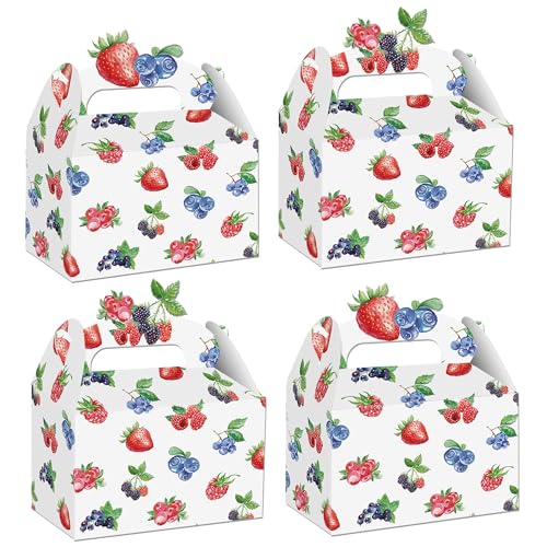 umoni Berry Favor Box Berry Sweet Birthday Baby Shower Party Supplies 12PCS Strawberry Raspberry Blueberry Gable Gift Box Berries Goodie Boxes for Fruit Theme Party Decor