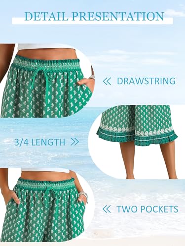 Image of Womens Wide Leg Palazzo Capri Pants Fun Vintage Print Flowy Cropped Capris