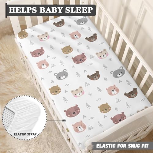 Image of Cartoon Bears Print Fitted Crib Sheet Bears Baby Crib Sheet Fit Standard Crib and Toddler Mattress,Crib Mattress Sheets for Boys Girls 28 inchx52 inch