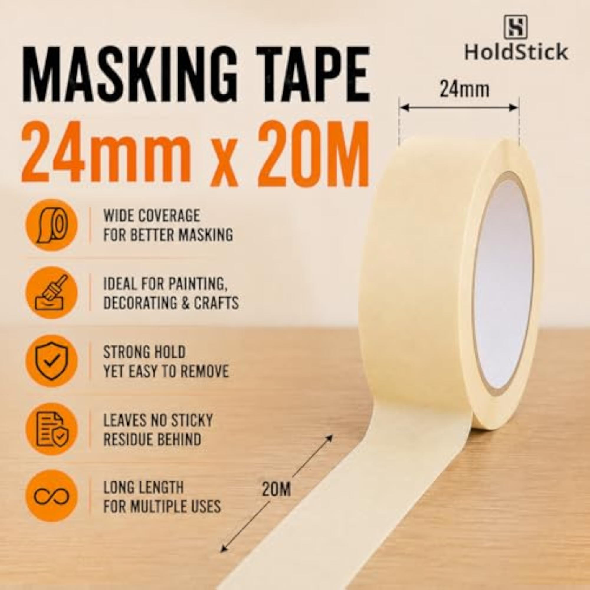 Masking Tape - 24mm x 20M, Easy Tear, Residue-Free