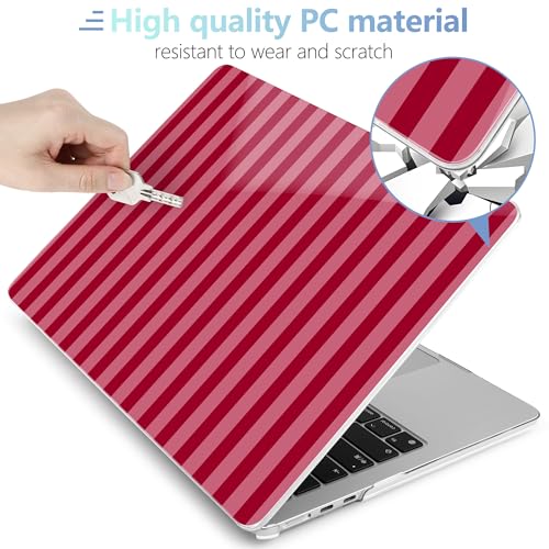 Image of MEEgoodo for M5 /M4 /M3 /M2 MacBook Air 15 inch Case 2026 2025 2024 2023, Case Fit Model (A3448 /A3241 /A3114 /A2941) for MacBook Air 15.3 inch, Red&Pink Stripe