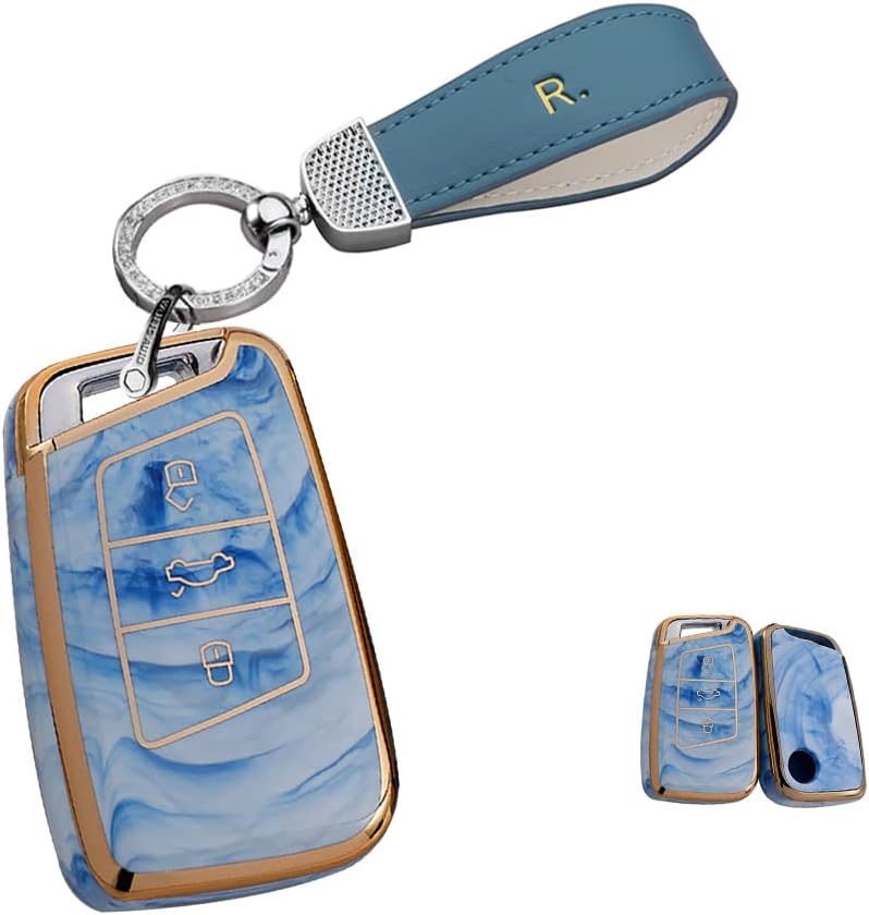 HIBEYO 2022 New Key Fob Cover for Volkswagen VW Passat B8 3C 8B Variant Golf 7 Magotan A7 Skoda CC B8 Tiguan Octavia III Superb III Kodiaq Kessy Arteon T ROC Polo 2G 6R 6C-White