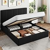 SHA CERLIN Full Size Lift Up Storage Bed Frame, Adjustable Headboard, Hydraulic Support, Velvet Upholstered, Easy Installation, No Box Spring Needed, Black