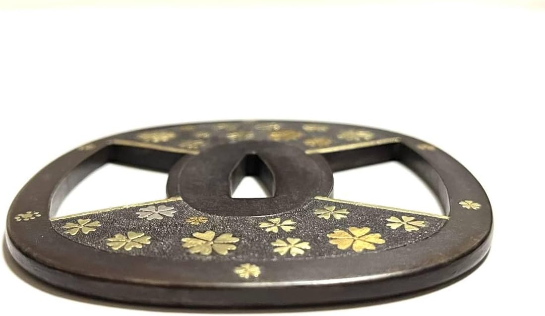 桜花金象嵌鐔 鐔 鍔 鉄地 桜花 金象嵌 Tsuba 送料無料 江戸時代