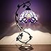 WERFACTORY Tiffany Table Lamp Blue Purple Stained Glass Baroque Style Reading Desk Light, Metal Leaf Base 8X10X21 Inches Decor Small Space Bedside Bedroom Home Office S003C Series