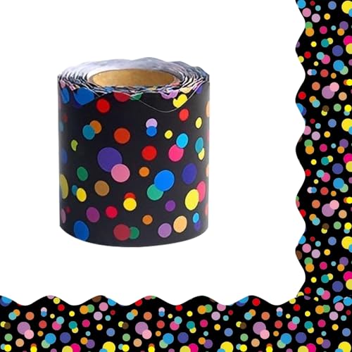 Bekecidi Pegatinas Decorativas con Borde de Colores, Impermeables Coloridas para Tablones de Anuncios Pizarras aulas Escolares, 10m×5,7cm (Puntos)
