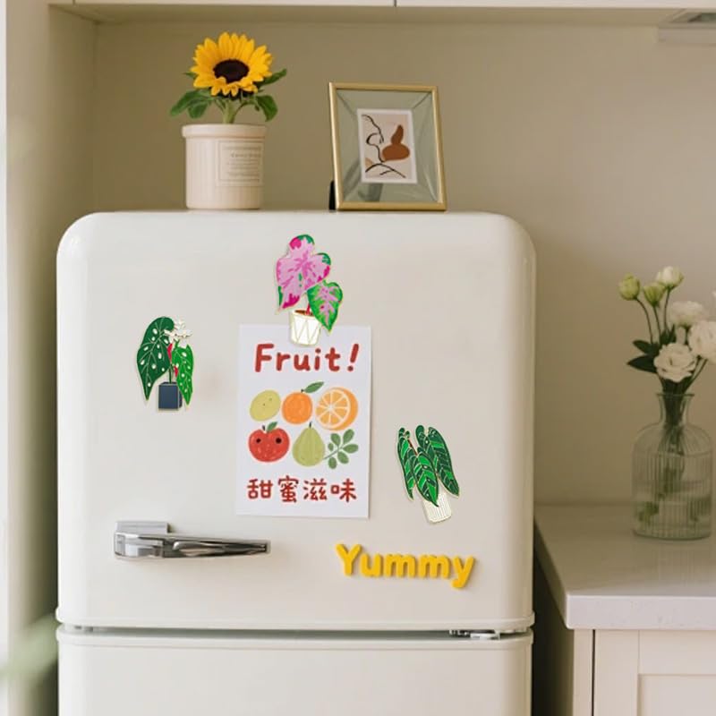 Imán decorativo de hoja de planta Monstera para refrigerador miniatura 7