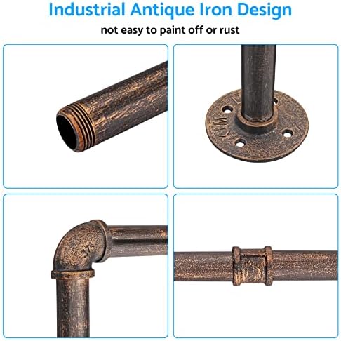 eSynic Wall-mounted Clothes Rail, Popular 178 cm Detachable Industrial Pipe Clothes Rack Wall Mounted Tidy Rail U-Shaped Wall Mounted Clothes Rack Retro Clothes Hanging Bar for Home Cloakroom etc