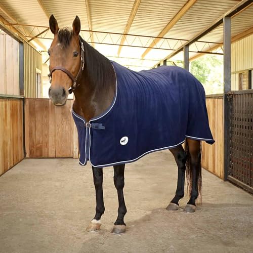 Jeffers Equine Elite Fleece Horse Cooler Blanket, 78 Inch – Soft, Adjustable Fit, Lightweight, Easy Care, Moisture Wicking Cooling Sheet with Surcingle for Post Exercise, Travel for Horses – Navy