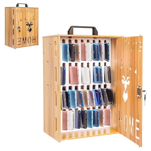 Kensbro Armoire pour téléphone portable, 36 compartiments, verrouillable, en bois, 41,5 cm, 3 kg, montage mural, étagère de rangement multifonctionnelle,...
