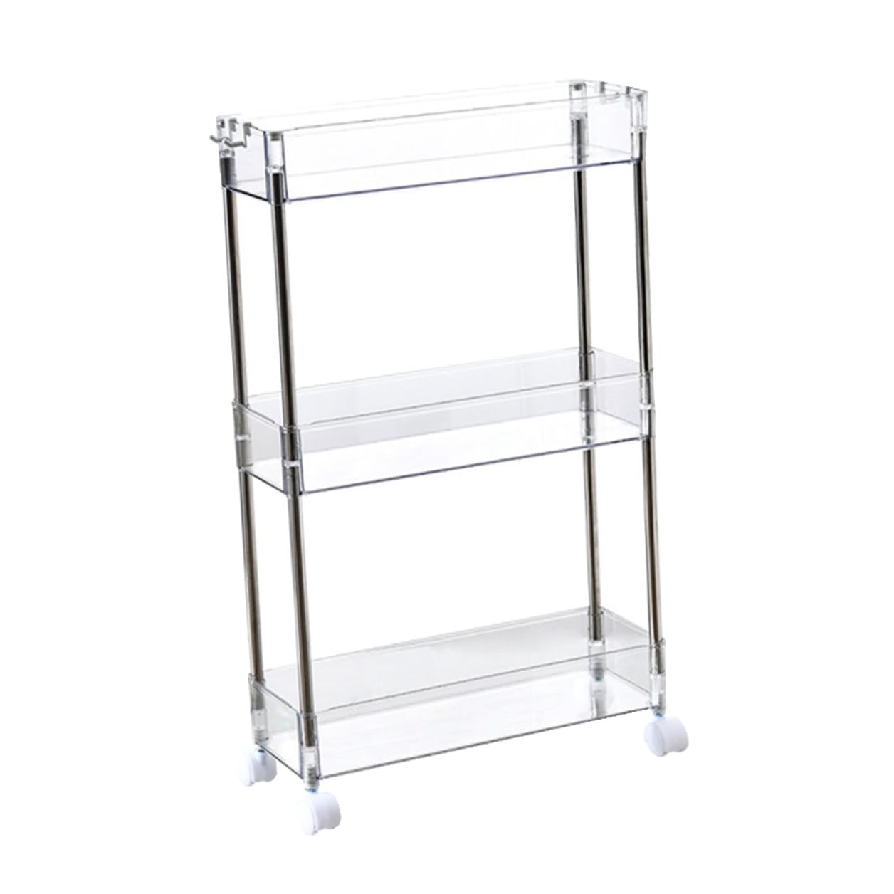Scaffale Organizzatore da Cucina Trasparente a 3 Ripiani con Ruote | Pet e Acciaio Inossidabile, Spazio Ampio per Spezie e Giochi, Uso su Balcone