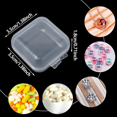 Image of Honbay 50PCS Mini Square Storage Containers Plastic Clear Earplugs Organizer Case Small Bead Storage Box with Hinged Lid for Tiny Beads Jewelry Accessories Hardware Screws Nail Pills