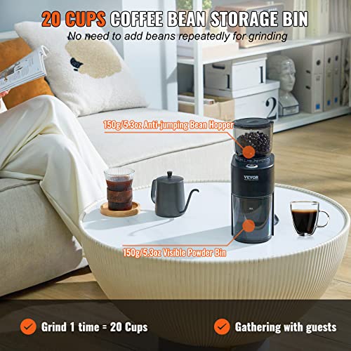 Image of VEVOR Coffee Grinder with 38 Precise Conical Burr Coffee Grinder 5.3-Ounce 20 Cups Coffee Bean Grinder Perfect for Drip, Espresso, Black