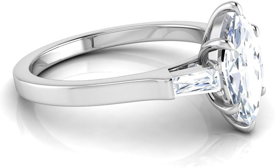 1.2 Carat Marquise & Baguette Cut Lab Grown Diamond (1 Ct, F, VS1) IGI Certified 14K Gold Three Stone Engagement Ring For Womens