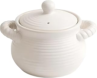 Casserole Clay Pot with Lid Ceramic for Cooking Dolsot Bibimbap Soup Baking Dish for Home and Outdoor,White,2.2L