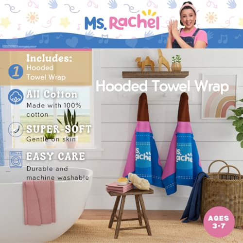 Image of Ms. Rachel Kids Super Soft Bath /Pool /Beach Soft Cotton Terry Hooded Towel Wrap, 24 in x 50 in, (Officially Licensed Product) By Franco