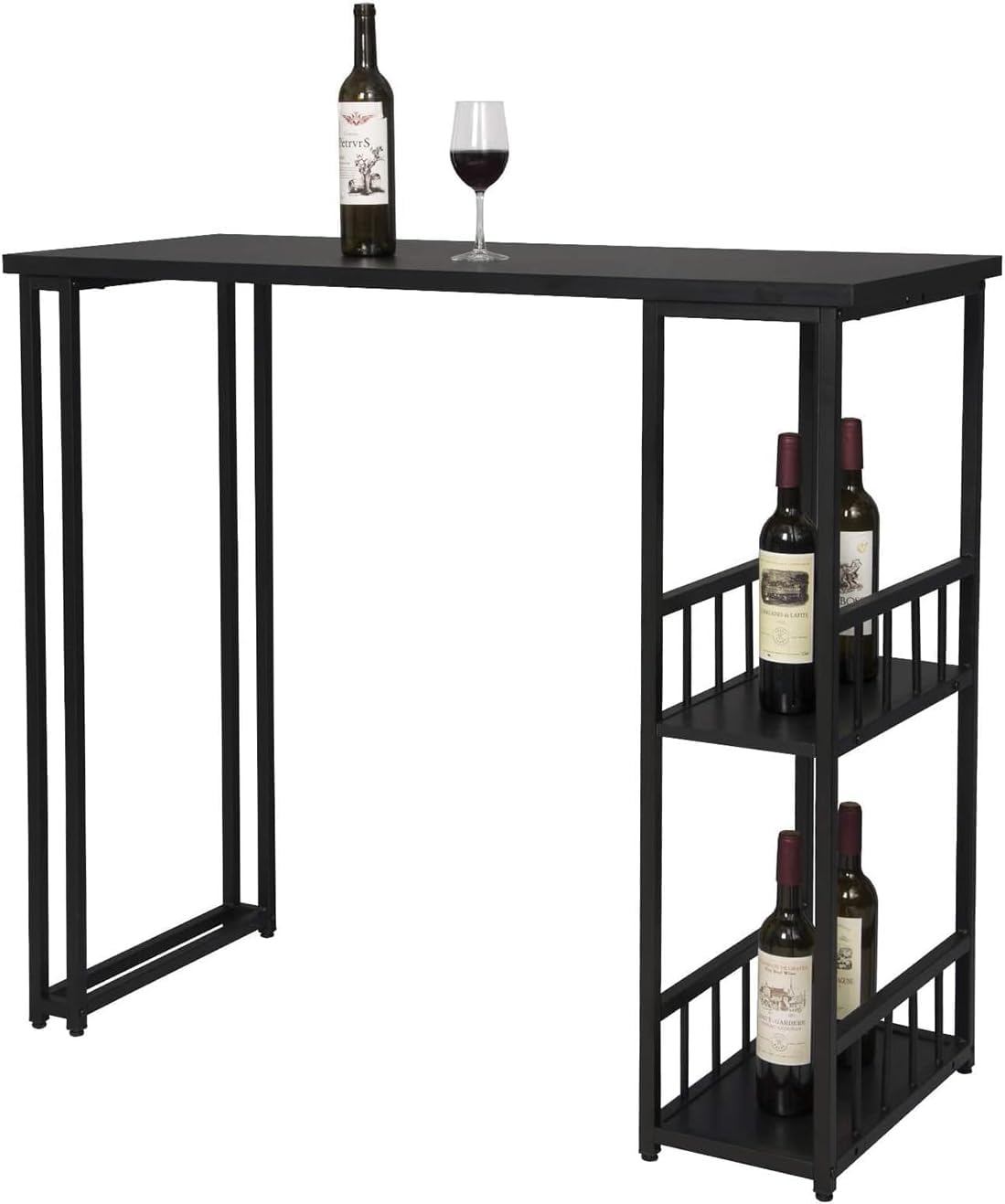 Priti Bar Table with Wine Rack Industrial Pub Table with Storage Shelves Home Bar Counter Table for Kitchen Dining Room 1