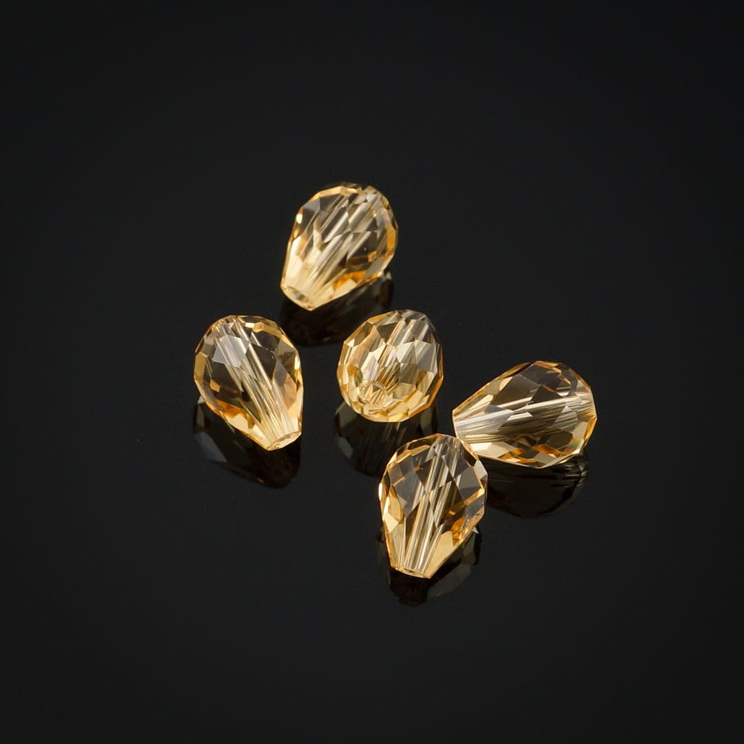 100 cuentas de cristal austriaco Adabele de 8 mm en forma de lágrima, color amarillo dorado, champán, compatible con 5500 cristales de Swarovski Preciosa SST-828