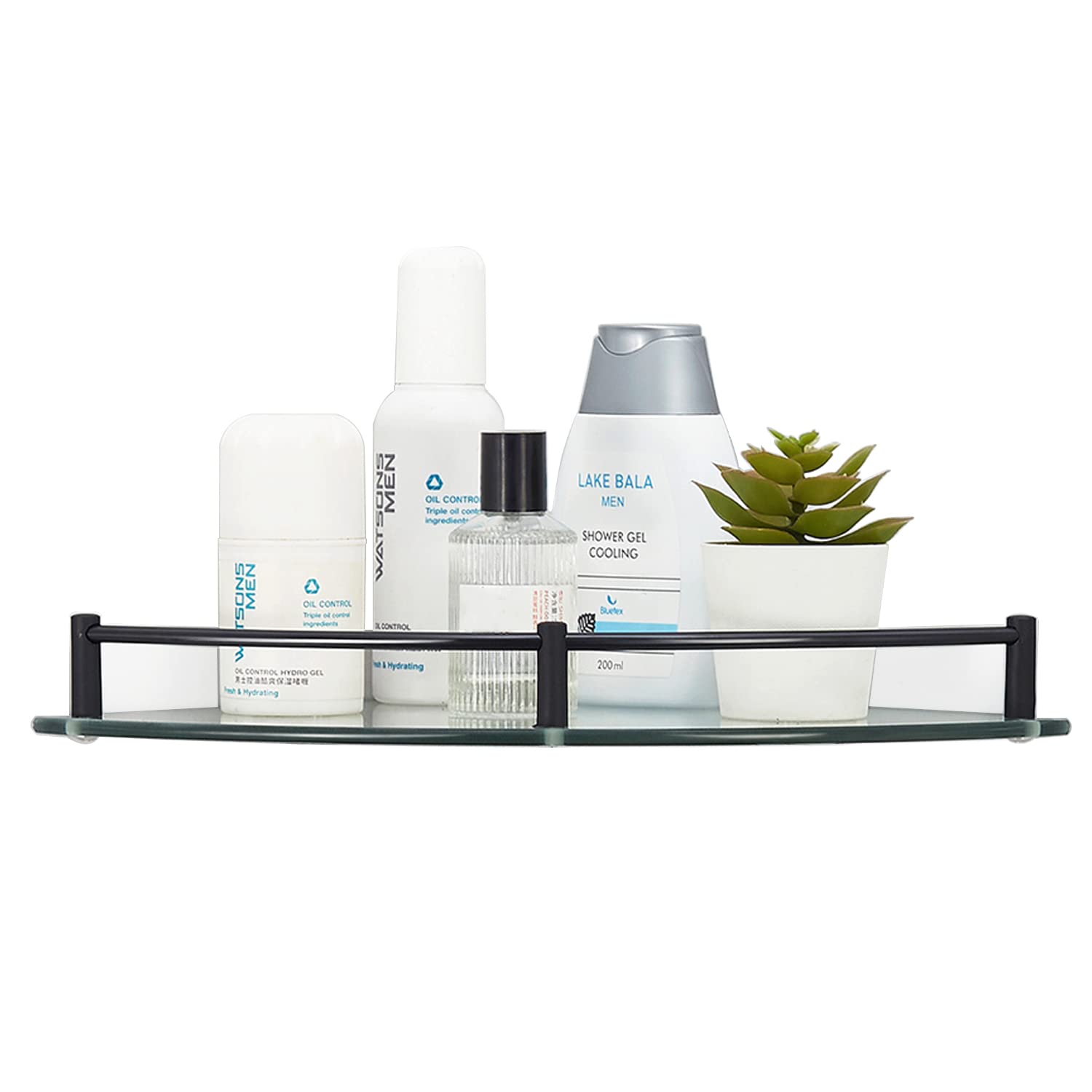 Halyuhn Glass Corner Shower Caddy Rustproof Corner Shelves Wall Mounted Clear Bathroom Shower Shelf with 6MM Thick Tempered