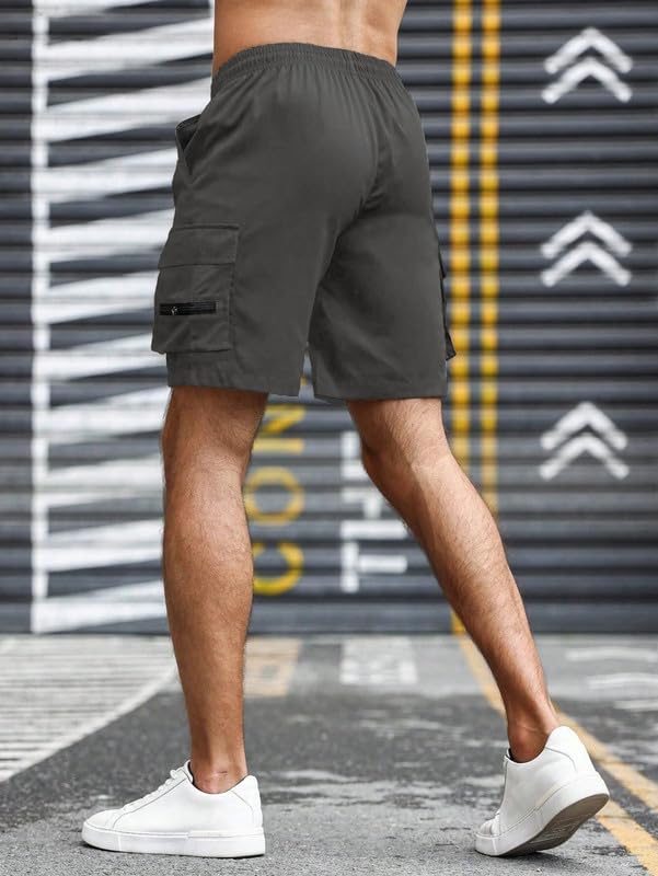 Image of SMOWKLY Men's Cotton Casual Relaxed Regular Fit Camo Cargo Shorts || Drawstring & Elastic Waist Multi Pocket Summer Beach Hiking Outdoor Work Half Pant