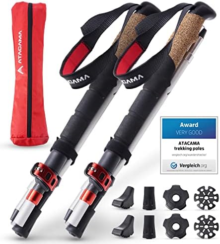 ATACAMA Lightweight Foldable Aluminium and Carbon Collapsible Hiking Sticks with Cork Handle - Hiking Poles Telescopic Trekking Poles Folding Walking Sticks For Hiking Accessories Nordic Walking Poles