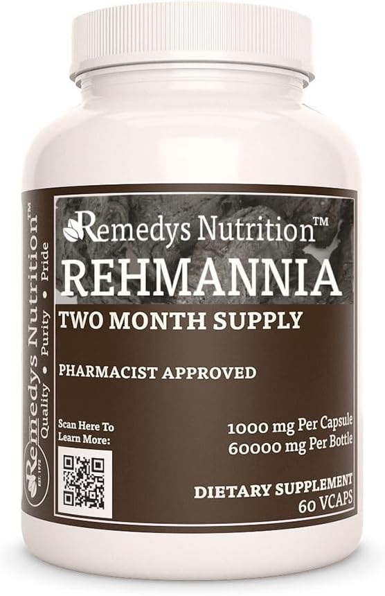 Remedy’s Nutrition Rehmannia Root - 1,000 mg, 60 Vegan Capsules Herbal Dietary Supplement - 2 Month Supply