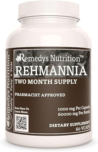 Remedy's nutrition Raíz de Rehmannia - 1,000 mg, 60 cápsulas veganas Suplemento dietético a base de hierbas - Suministro para 2 meses