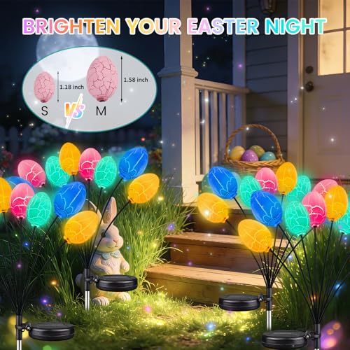 4 Pack 32 Led Solar Easter Egg Lights, Colorful Garden Swaying Firefly Lights Outdoor with 2 Lighting Modes, Waterproof Solar Stake Lights for landscaped Yards, Porches and Patio Easter Decorations by OZS - Image 4